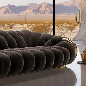 Divano Italiano di Lusso, Design Moderno, Forma Rotonda con Accenti Dorati, Seduta Trapuntata, Arredamento di Design per Casa, Appartamento, Villa, Hotel - Product Image 4