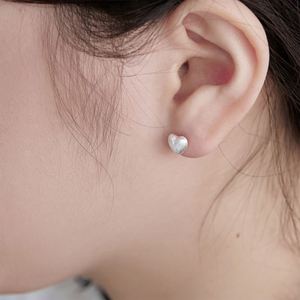 Dylam Stylish Minimalist Women <b>Fine</b> Jewelry Hypoallergenic S925 Silver 18K Gold Wire Texture Heart Shape <b>Stud</b> <b>Earrings</b> - Product Image 3