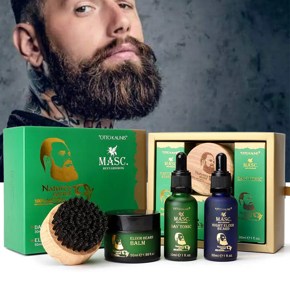 Kit de soins pour la barbe et la moustache, huile de renforcement, baume coiffant, huile de soin