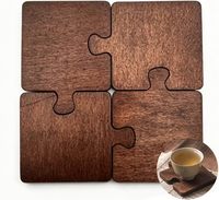Ensemble de 4 dessous-de-verre en bois de noyer, dessous-de-verre créatifs en forme de puzzle pour la protection des plans de travail, décoration de bar à café