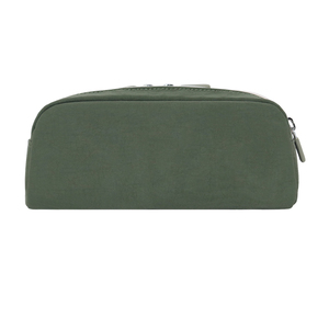 Étui à crayons en nylon vert olive simple et personnalisable avec bordure blanche et patch de marque pour le rangement des fournitures scolaires par SENDA - Product Image 3