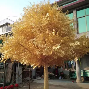 Artificial Golden Banyan Tree Golden Leaves Wishing Tree Artificial Gold Tree Centerpiece Wedding Faux Silk Banyan Ficus Plant