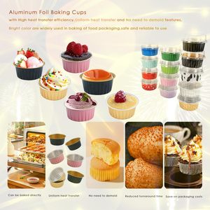Moules à gâteau jetables en aluminium micro-ondables avec couvercles en plastique PP, qualité alimentaire, robustes, contenants à cupcakes de 100 ml pour les fêtes et desserts - Product Image 6