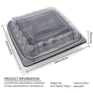 Boîte à lunch pliable en plastique avec couvercle transparent noir, 3 compartiments, conteneur alimentaire thermoformé 8*8 pouces - Product Image 2
