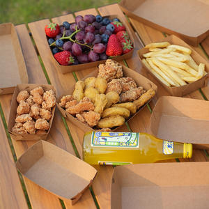 Утолщенная крафт-бумага, жиронепроницаемая, одноразовая, настраиваемая упаковка для жареной курицы и картофеля фри, коробка-лодка из крафт-бумаги - Product Image 2