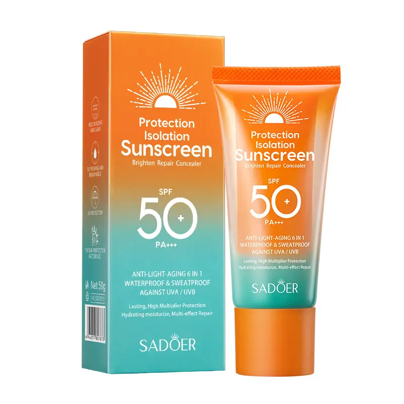 Vente en gros de crème solaire pour peau grasse SPF 50, marque privée, crème solaire UV blanchissante et biologique pour le visage et le corps, crème solaire