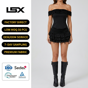 Robe Courte Bustier <span class=keywords><strong>Femme</strong></span> Style <span class=keywords><strong>Corset</strong></span> à Motifs Floraux, Dentelle et Diamants, Ourlet Froncé à Volants, Printemps Automne, pour Soirée et Club, ODM - Product Image 1