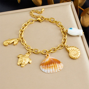 Fashion Charm Bracelet Gold Plated Turtle Seahorse Conch Seashell Pendant Women's Jewelry Yiwu Origin B1740 - Product Image 1