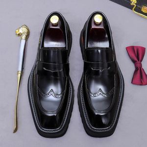 Mocasines de Cuero de Diseño de Alta Calidad para Hombre, con Punta Cuadrada, Ligeros, Transpirables, Antideslizantes, con Plataforma y Cordones, para Fiestas - Product Image 5