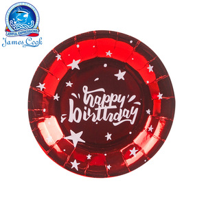 Cook Party Red Foil Birthday Plates Cups Set 9 Inch 7 Inch Disposable Tableware for Party Celebrations - Product Image 3