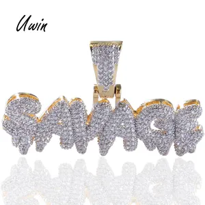 Iced-Out Hip Hop Gouden Kleur Diamant Brief Messing Micro Pave Kubieke Zirkoon Savage Hanger Ketting Charme Voor Mannen geschenken