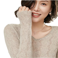 Pull en cachemire 100% pour femme, col en V, couleur unie, toutes saisons, coupe ajustée, respirant, tricoté à la machine, fin, OEM/ODM