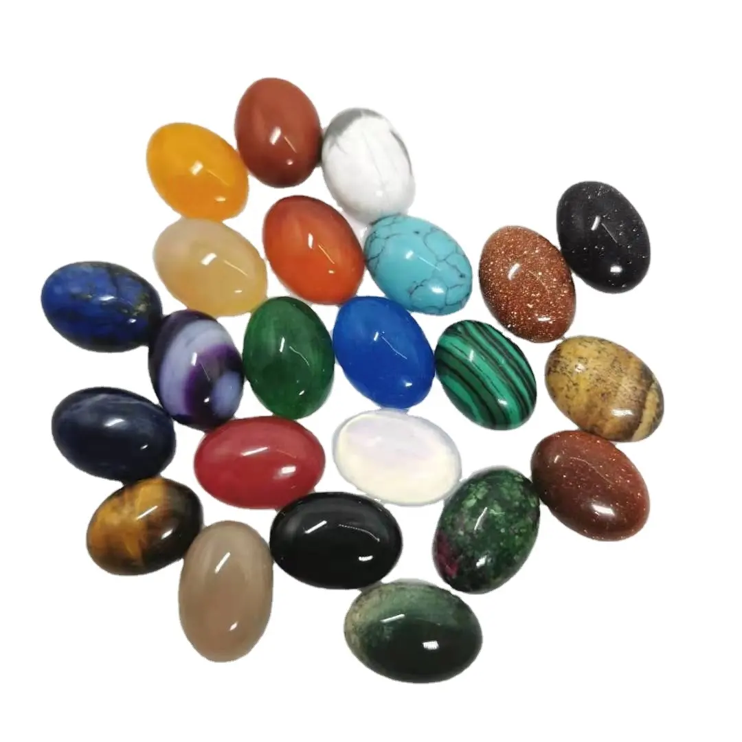 13X18Mm Batu Akik Alami Oval Setengah/Jasper/Giok/Kristal/Lapis Batu Cabochon Belakang Datar, untuk Temuan Perhiasan DIY