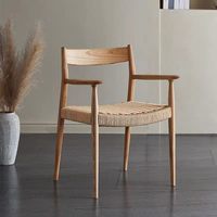 Chaise de bureau vintage en bois massif nordique avec dossier tressé, style japonais Wabi-sabi, en cuir PU, pour usage domestique