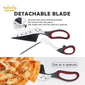 Tesoura De Cozinha Multifuncional Cortador De Pizza Slicer Food-Grade Afiada Lâmina De Aço Inoxidável Soft Grip Handle Pizza Scissors - Product Image 4