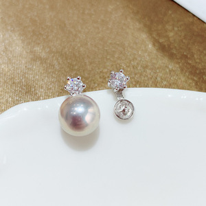 2895 Accessoires de perles DIY Argent S925, Support vide pour boucles d'oreilles avec perles rondes de 6-8mm, Support à six griffes pour bijoux en argent - Product Image 2