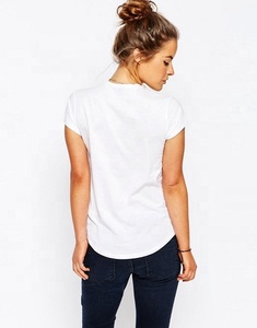 Camiseta Blanca Informal de Verano con Dobladillo Curvo, de Algodón/Spandex, Corte Regular, Transpirable, Tejido de Punto, con Bajo Redondo, para <span class=keywords><strong>Mujer</strong></span> - Product Image 3