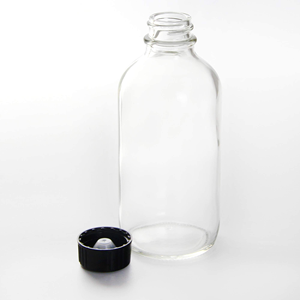<b>Small</b> <b>Glass</b> Bottle with Spiral Narrow Mouth, Transparent Body and Black Cap - Product Image 2