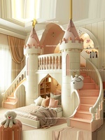 Litera Creativa Tipo Loft para Niñas Cama de Lujo Estilo Crema de Princesa Diseño de Castillo de Ensueño con Base Secreta para Dormitorio Infantil