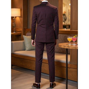 Traje <span class=keywords><strong>de</strong></span> <span class=keywords><strong>Hombre</strong></span> Premium <span class=keywords><strong>de</strong></span> Doble Botonadura con Rayas Finas, Corte Slim Fit, Conjunto <span class=keywords><strong>de</strong></span> Lujo <span class=keywords><strong>de</strong></span> 2 Piezas para Bodas, Fiestas Formales y Uso Diario - Product Image 5