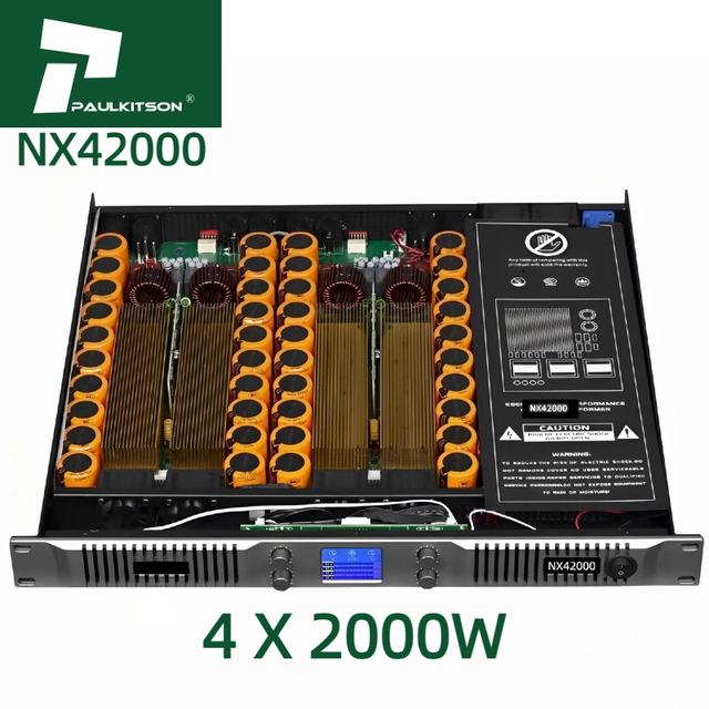 Paulkitson Professional 4-Channel 2000W Class D Subwoofer Sound Amplifier 2000W NX42000 Power Equipment Metal Shell for Stage