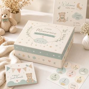 Set di Scatole Portaoggetti di Lusso Personalizzate per Neonati con Adesivi per le Tappe Fondamentali, Scatola dei <span class=keywords><strong>Ricordi</strong></span> per Neonati, Confezione Regalo Rigida con Coperchio e Base - Product Image 6