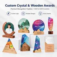 Placa de Vidrio con Logotipo y Texto Grabados OEM ODM, Trofeo de Madera y Cristal Personalizado