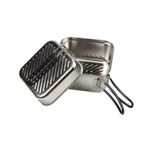 Ensemble de cuisine de camping en acier inoxydable pour la cuisine en plein air, léger, 1,1 L, pliable, portable, carré, pique-nique EVCH--004S