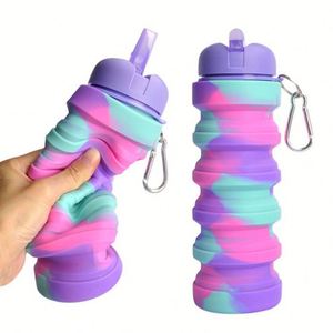 Botella de Agua Plegable de Silicona Personalizada de 500 ml, Libre de BPA, a Prueba de Fugas, con Pajita para Beber, Térmica, Promocional, para Niños, para Bebidas Frías - Product Image 3