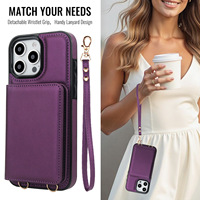 Dompet Tas Selempang Wanita dengan Slot Kartu, Desain Tali Bahu Kulit PU Magnetik untuk iPhone 18 17 16 15