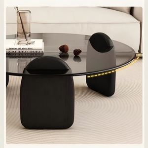 Table basse NKAHS en verre trempé durable avec cadre en bois, design moderne, écologique, portable et facile à nettoyer pour le salon - Product Image 3