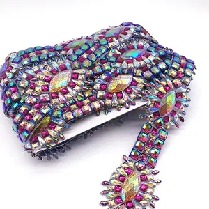 Perhiasan Kostum Besi Pada Berlian Imitasi Applique Berlian Imitasi Rantai dan Pemangkasan untuk Kain Karnaval Samba