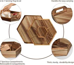 Achteckiges hölzernes Serviert ablett mit 8 Fächern, mehrzellige Snack box für Nüsse, Süßigkeiten, Party Food Display - Product Image 5