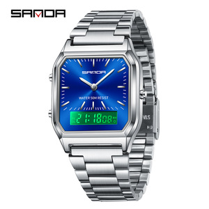 Reloj de Pareja SANDA 747 Cuadrado de Cuarzo Digital, Estilo Ejecutivo, Cristal Resistente al Agua, Correa de Acero Inoxidable, Casual y Moderno - Product Image 5