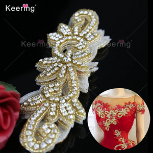 Le celebrità africane <span class=keywords><strong>Online</strong></span> cuciono a caldo su Applique in argento oro rosa con fiori di strass per WRA-304 di abbigliamento - Product Image 2