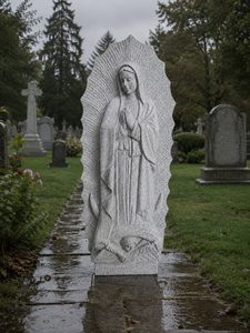 Sculptured Mary <b>Statue</b> Traditional European Style Cemetery Monument Gray Stone Carved <b>Religious</b> Figure - Product Image 3