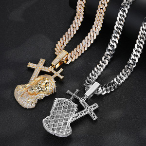 Collier Pendentif Tête de Jésus <span class=keywords><strong>Croix</strong></span> Bling CZ Iced Out Style Hip Hop Vintage Bijoux Religieux Chrétiens pour Hommes - Product Image 5