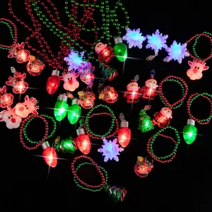Cute Santa Claus Snowman Christmas Tree Deer Head Pendant LED Christmas Light Necklace For Women Gifts