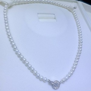 Authentic 5-5.5mm Natural Freshwater <b>Pearl</b> <b>Necklace</b> with Pure <b>Silver</b> Buckle Almost Flawless LRB Certified - Product Image 1