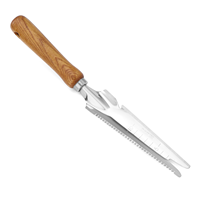 Paletta da Giardino Multiuso in Acciaio Inox con Manico in Legno, Strumento per Diserbo e Scavo con Bordo Seghettato e Scala Graduata
