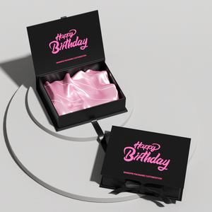 Роскошная упаковочная коробка с атласной внутренней упаковкой с логотипом на заказ, магнитная Розовая/зеленая/черная атласная Складная Подарочная коробка на подкладке - Product Image 3