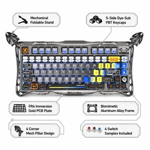 그라바스타 K1 프로 플래그십 팬텀 키보드 FR4 골드 PCB 5면 염료승화 메카니컬 스탠드 알로이 프레임 기계식 게이밍 키보드 - Product Image 4