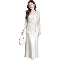 Ensembles 2 pièces pour femmes, nouvelle collection été, veste en dentelle, robe en satin, vêtements pour femmes sur mesure OEM, ensemble 2 pièces, produits d'été
