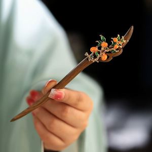 Bâtonnet à cheveux ancien en bois de santal, style rétro, avec perles et feuilles, pour chignon, bijou de coiffure pour costume chinois Han - Product Image 3