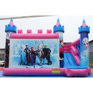 Château gonflable combiné bleu <span class=keywords><strong>Elsa</strong></span> personnalisé pour fête, château gonflable Frozen avec toboggan - Product Image 4