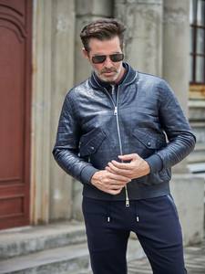 Giacca Bomber da Uomo in PU <span class=keywords><strong>Blu</strong></span> con Motivo Coccodrillo, Stile Casual e Slim-Fit - Product Image 1