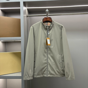 Full Zip Stand Collar <b>Light</b> weight Bur <b>berry</b> Jacket Men Classic Check Interior Daily Outerwear - Product Image 1