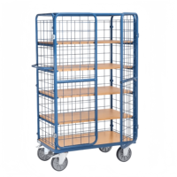 Chariot logistique OEM ALLWORLD CH05101 robuste à 4 roues, avec cage en fil d'acier, capacité 500 kg, 1115*730*1800mm, revêtement poudré