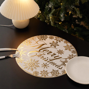 Christmas <b>Placemats</b> <b>Round</b> PVC Waterproof Table Mats Red Gold Silver Merry Christmas Pattern Party Family Gathering Decorative - Product Image 4