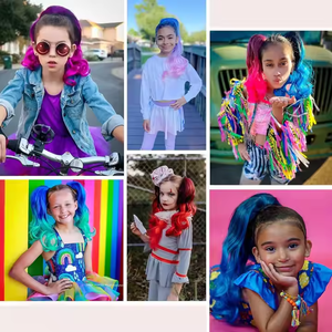 18 "<span class=keywords><strong>Pelo</strong></span> sintético ondulado Tie up Ponytails Hairpiece Extensiones Clip en Pony Tails Rainbow Ombre Curly Ponytail para niños - Product Image 6